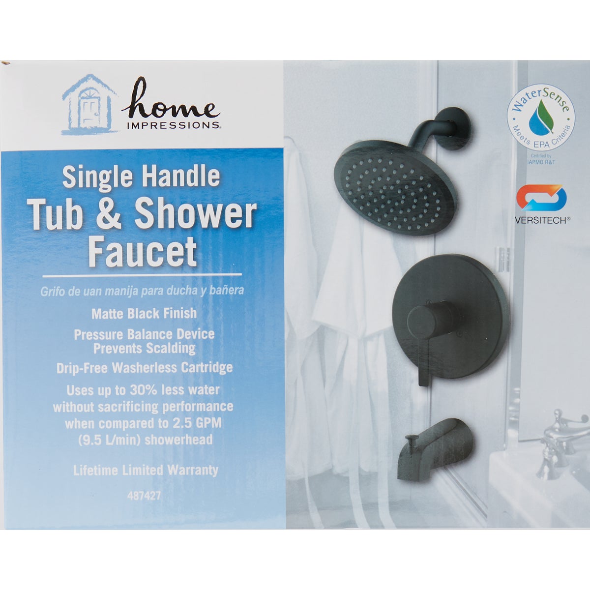 Home Impressions Matte Black Single-Handle Lever Tub & Shower Faucet Image 2
