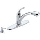 Delta Signature 1-Handle Lever Pull-Out Kitchen Faucet with Soap Dispenser, Chrome Image 1