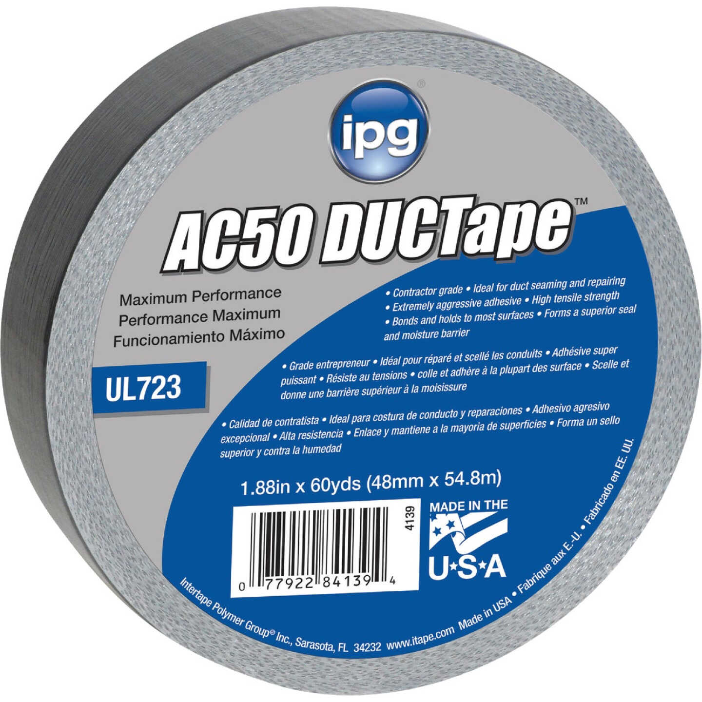 Intertape AC50 DUCTape 1.88 In. x 60 Yd. Max Contractor Grade Duct Tape, Silver Image 1