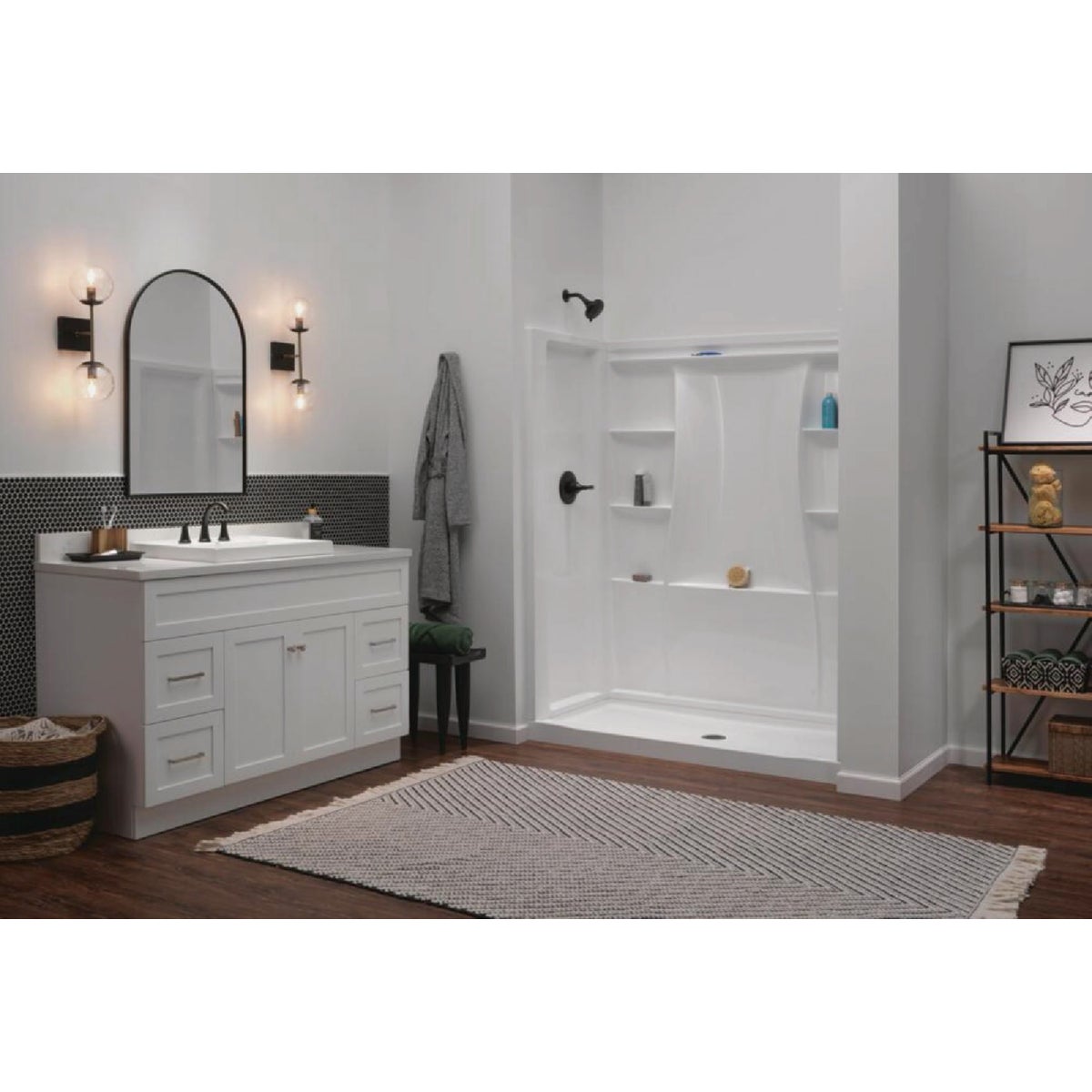 Delta Classic 500 60 In. x 73.25 In. x 30 In. Alcove Shower Wall Set, White (3-Piece) Image 3
