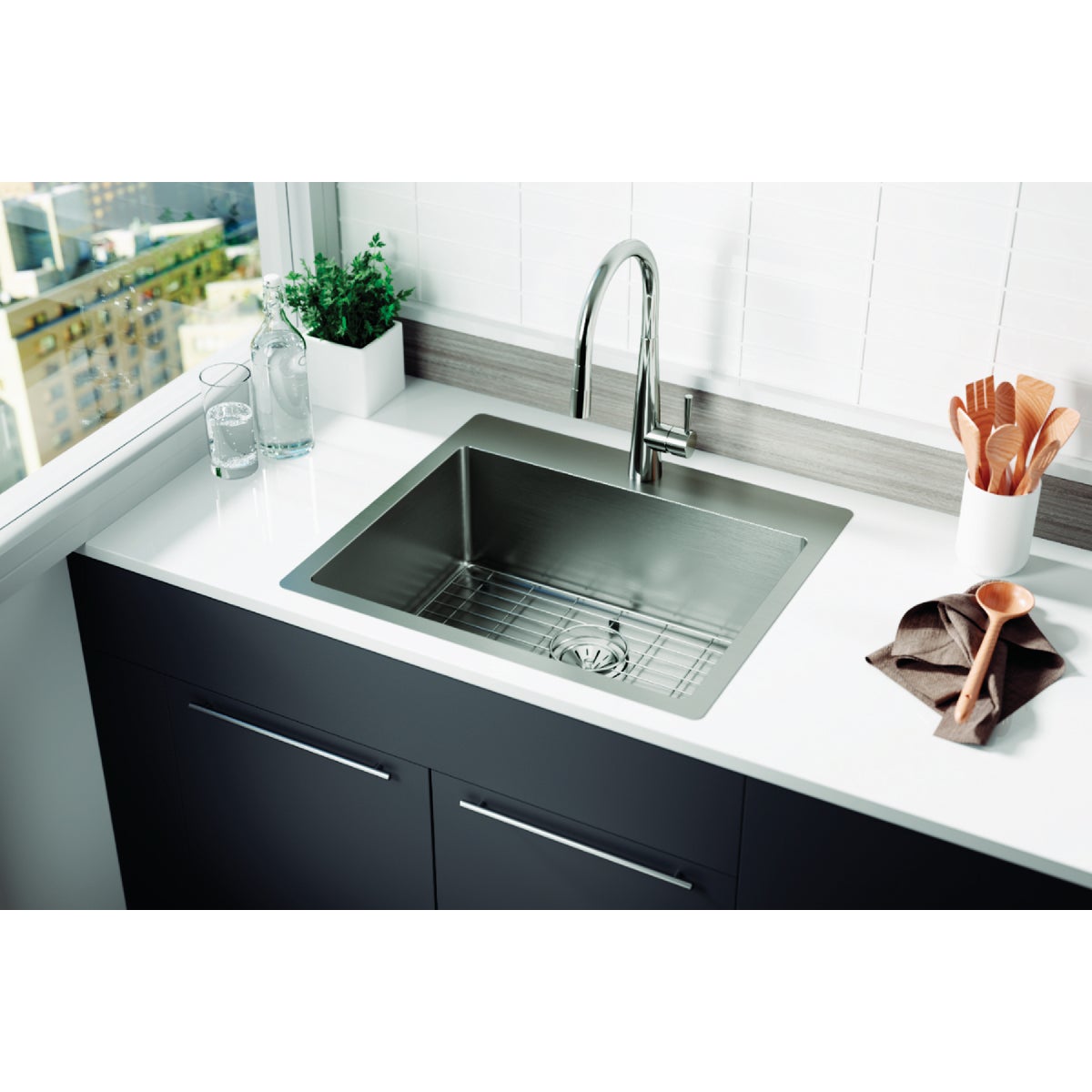 Elkay Crosstown 18 Ga. Stainless Steel 25 In. x 22 In. x 9 In. Single Bowl Dual Mount Kitchen Sink Kit Image 2