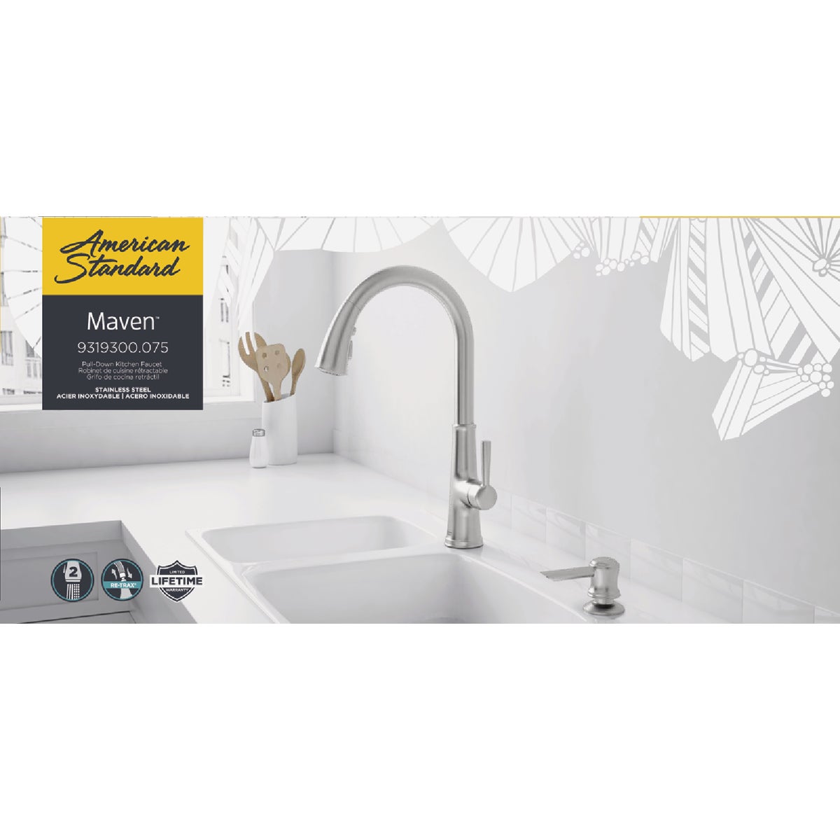 American Standard Maven 1-Handle Lever Pull-Down Kitchen Faucet with Soap Dispenser, Stainless Steel Image 4