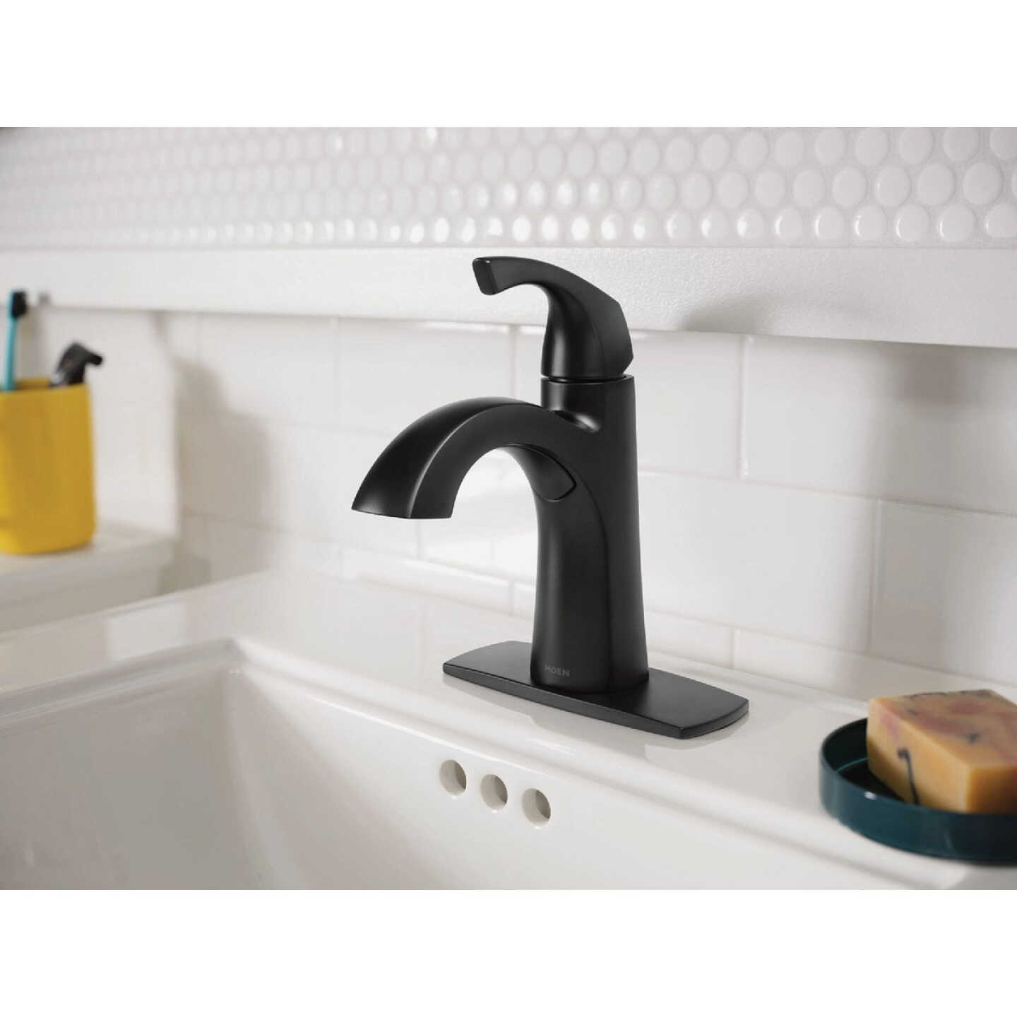 Moen Lindor 1-Handle Lever Centerset Bathroom Faucet, Matte Black Image 2