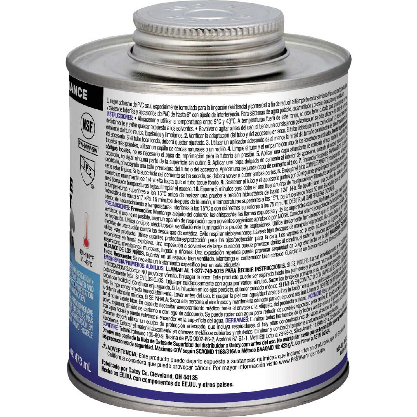 Oatey 16 Oz. Low Voc Medium Bodied Blue Lava PVC Cement Image 2
