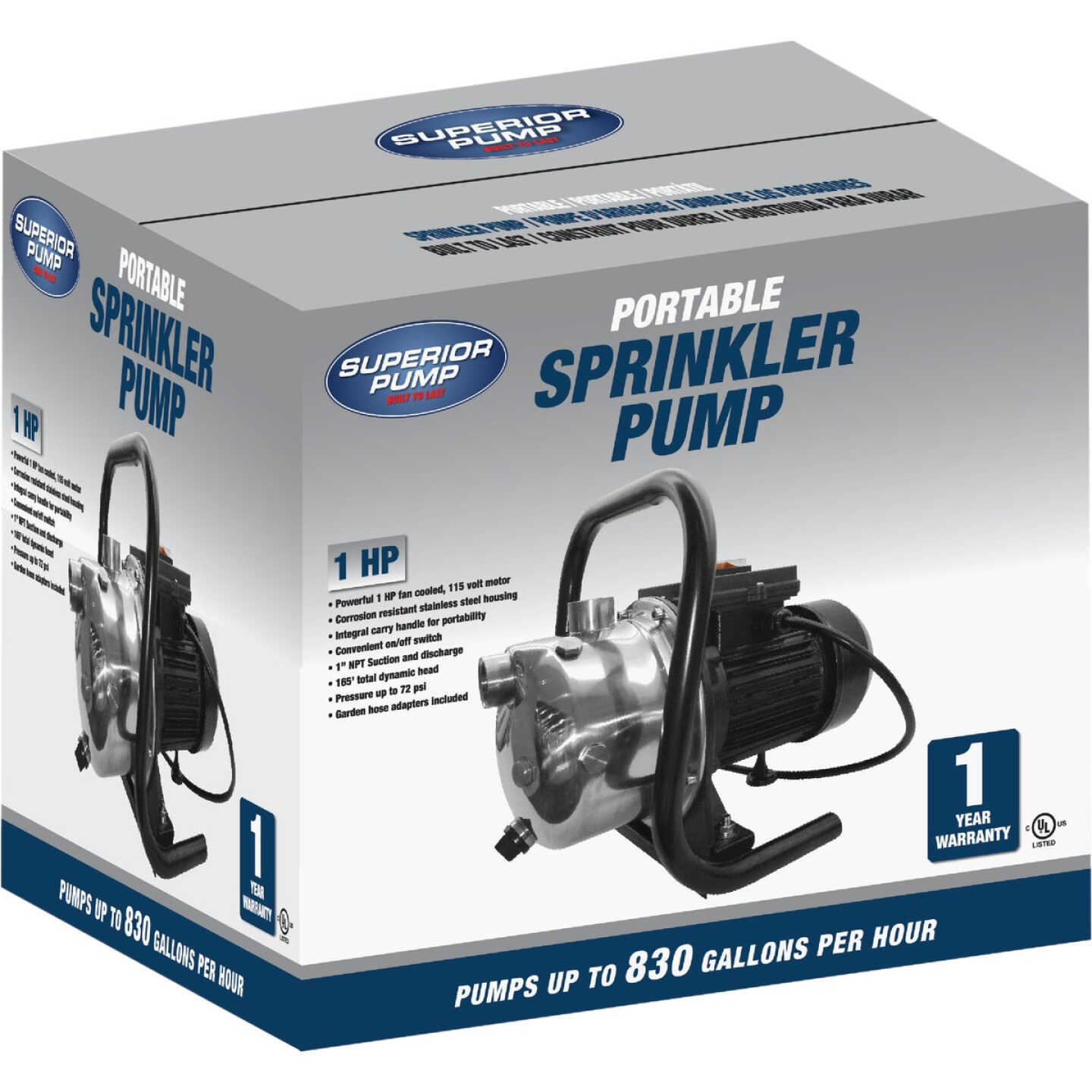 Superior Pump 1 HP Stainless Steel Portable Sprinkler Pump Image 2