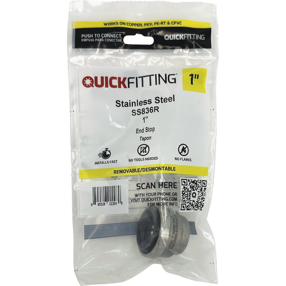 QuickFitting 1 In. Push-to-Connect Stainless Steel Push Cap (End Stop) Image 3