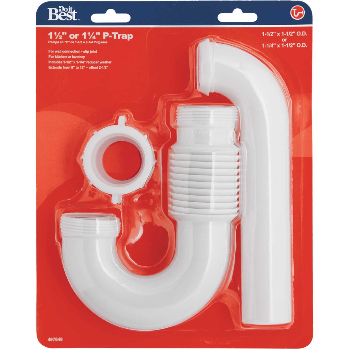 Do it Best 1-1/2 In., 1-1/4 In. White Plastic Flexible P-Trap Image 2