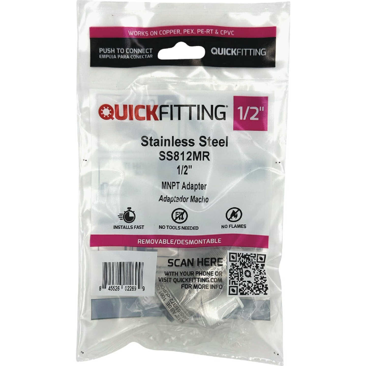 QuickFitting 1/2 In. Push-to-Connect x 1/2 In. MNPT Stainless Steel Straight Male Adapter Image 3