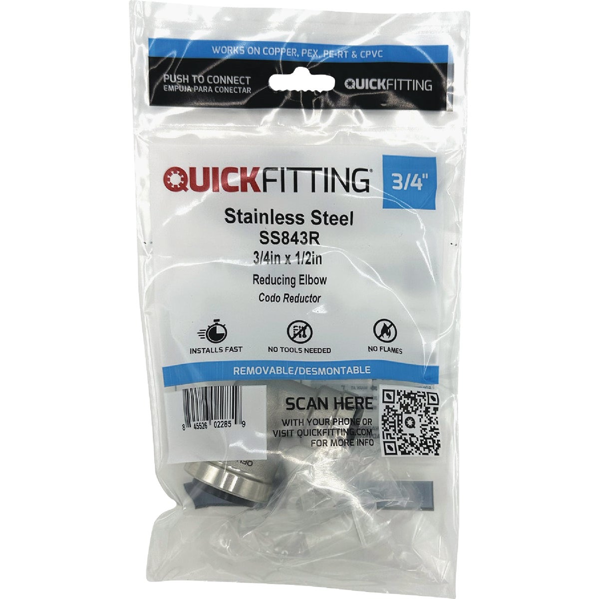 QuickFitting 3/4 In. x 1/2 In. Push-to-Connect Stainless Steel 90-Degree Reducing Elbow Image 3