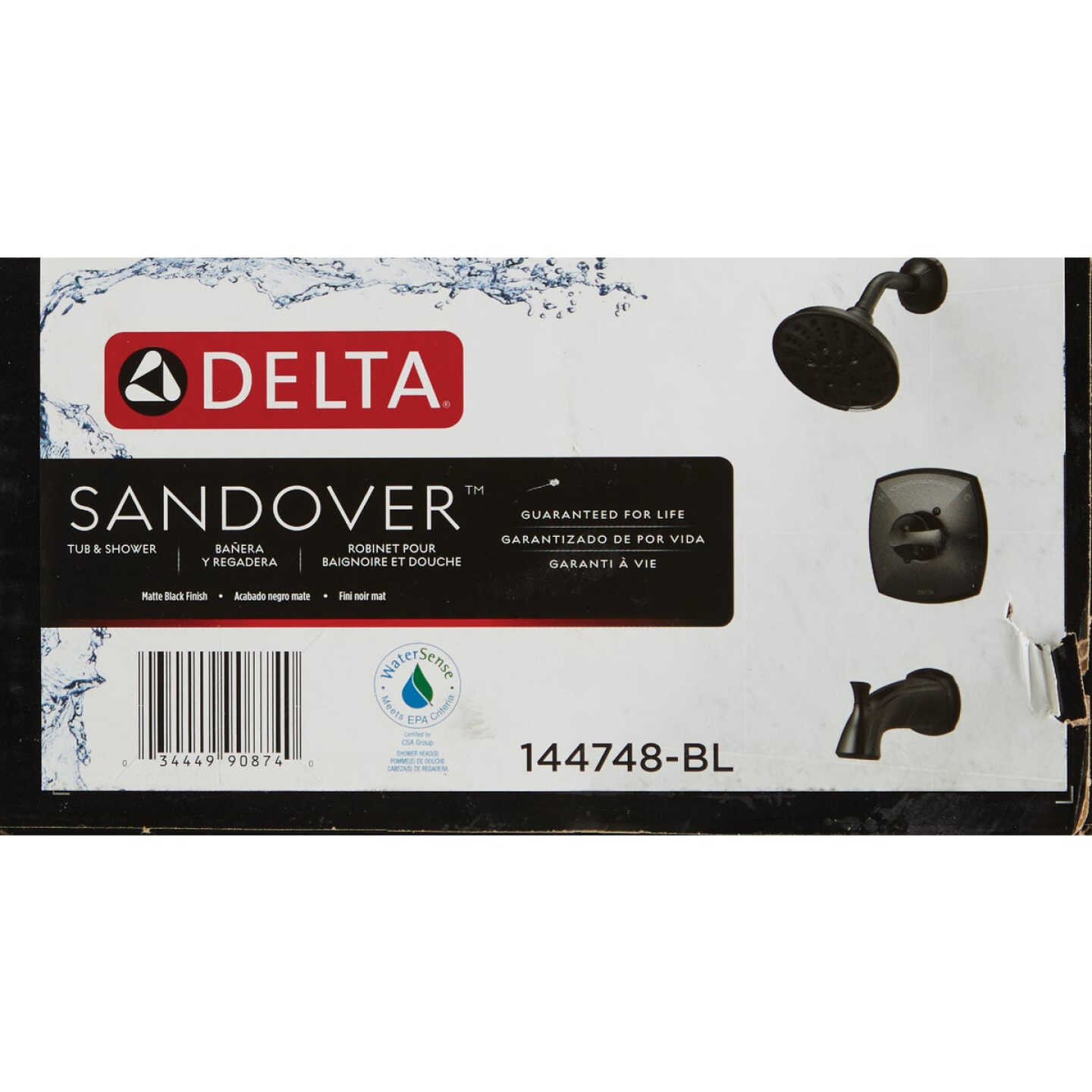 Delta Sandover Monitor 14 Series Matte Black Tub and Shower Faucet Image 6