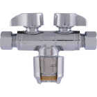 SharkBite 1/2 In. Push-to-Connect x 3/8 In. Compression x 3/8 In. Compression Brass Quarter Turn Dual Shut-Off/Dual Outlet Valve Image 7