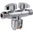 SharkBite 1/2 In. Push-to-Connect x 3/8 In. Compression x 3/8 In. Compression Brass Quarter Turn Dual Shut-Off/Dual Outlet Valve Image 1