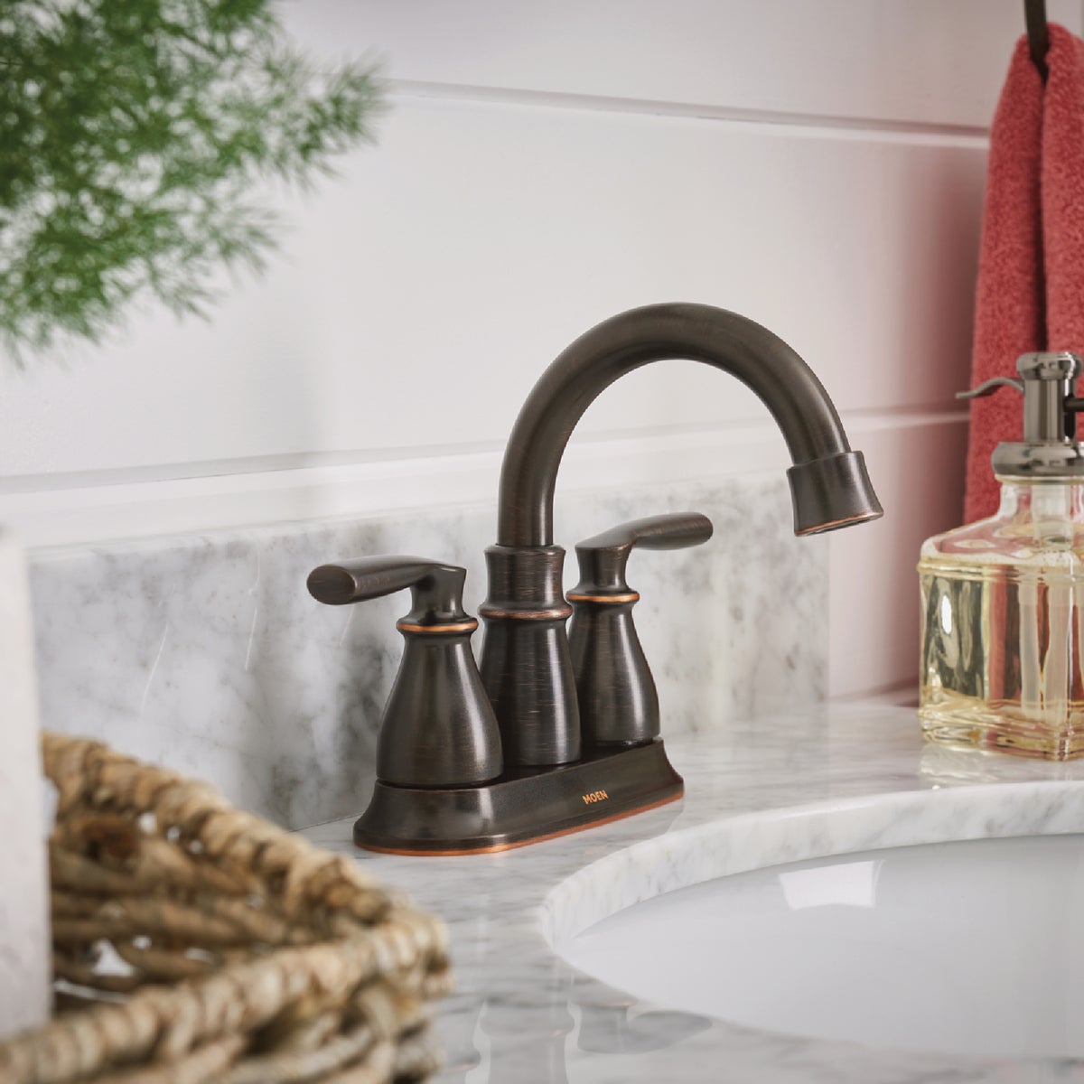Moen Hilliard 2-Handle Lever Centerset High Arc Bathroom Faucet, Mediterranean Bronze Image 2