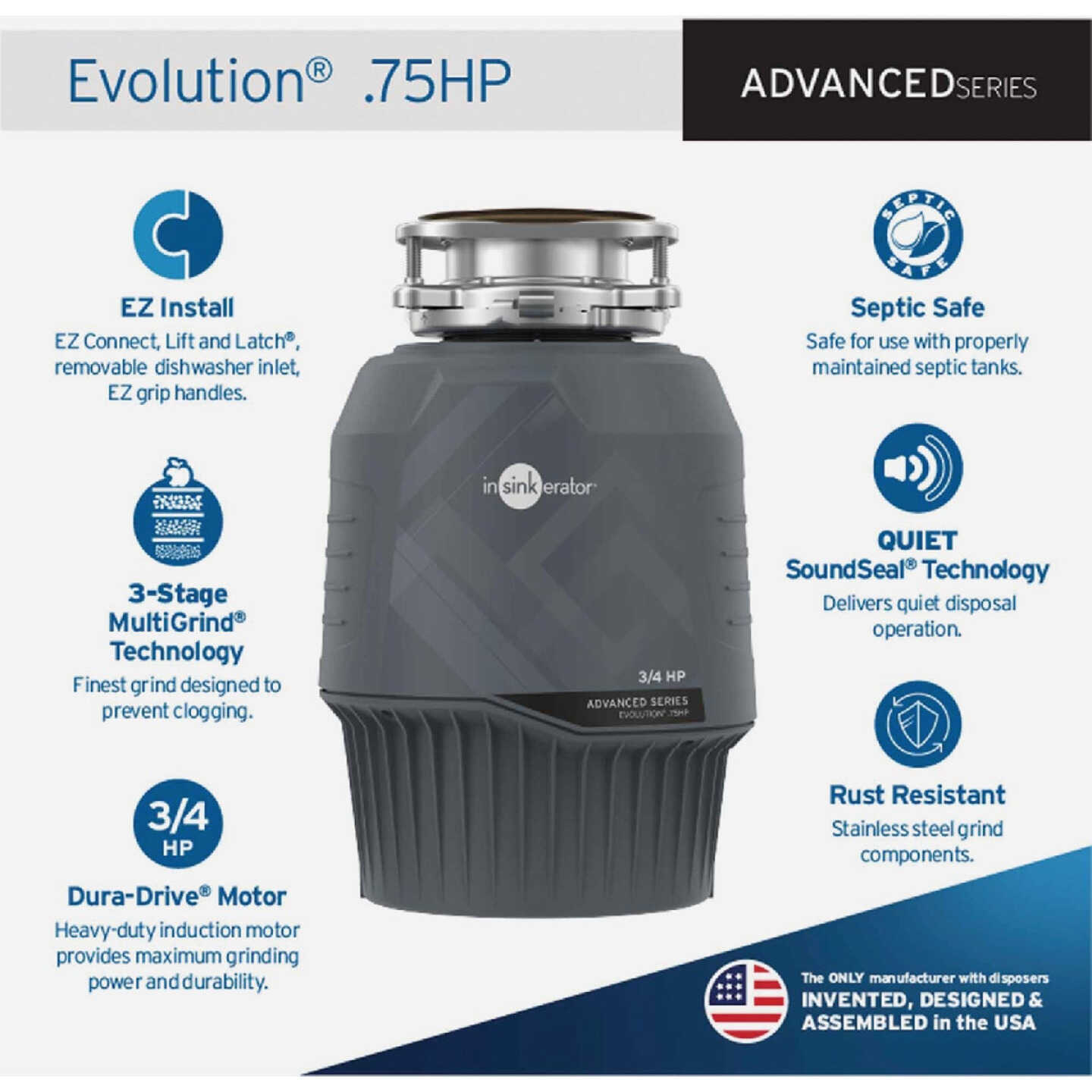 Insinkerator Evolution 3/4 HP Garbage Disposer, 9 Year Warranty Image 2