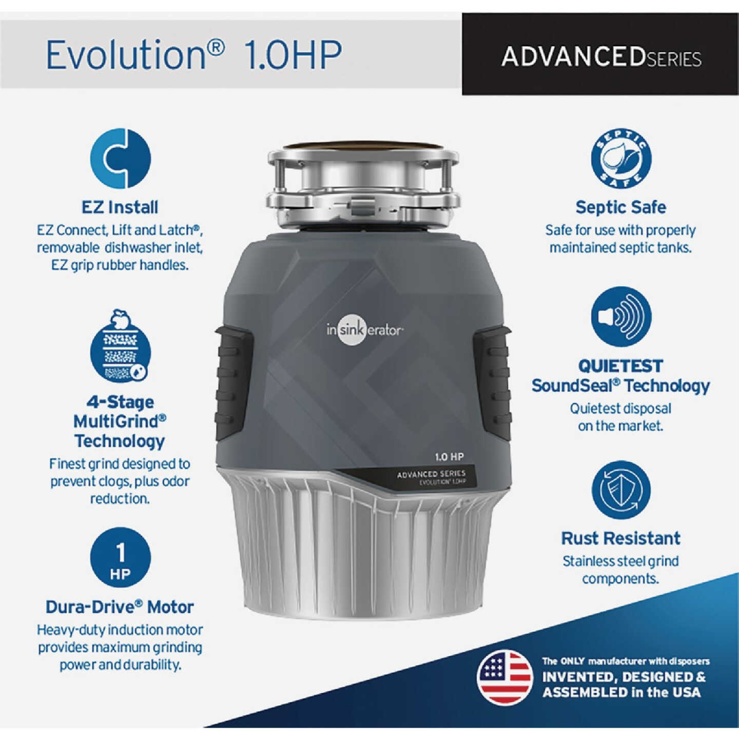 Insinkerator Evolution 1 HP Garbage Disposer, 10 Year Warranty Image 2