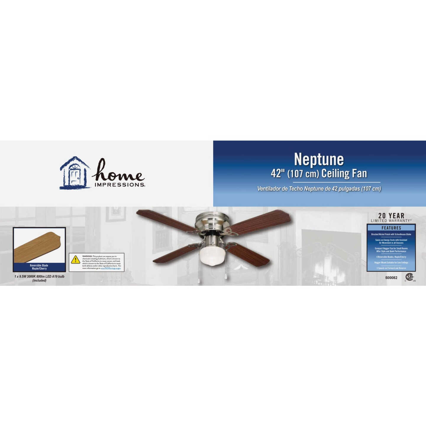 Home Impressions Neptune 42 In. Brushed Nickel Ceiling Fan with Light Kit Image 2