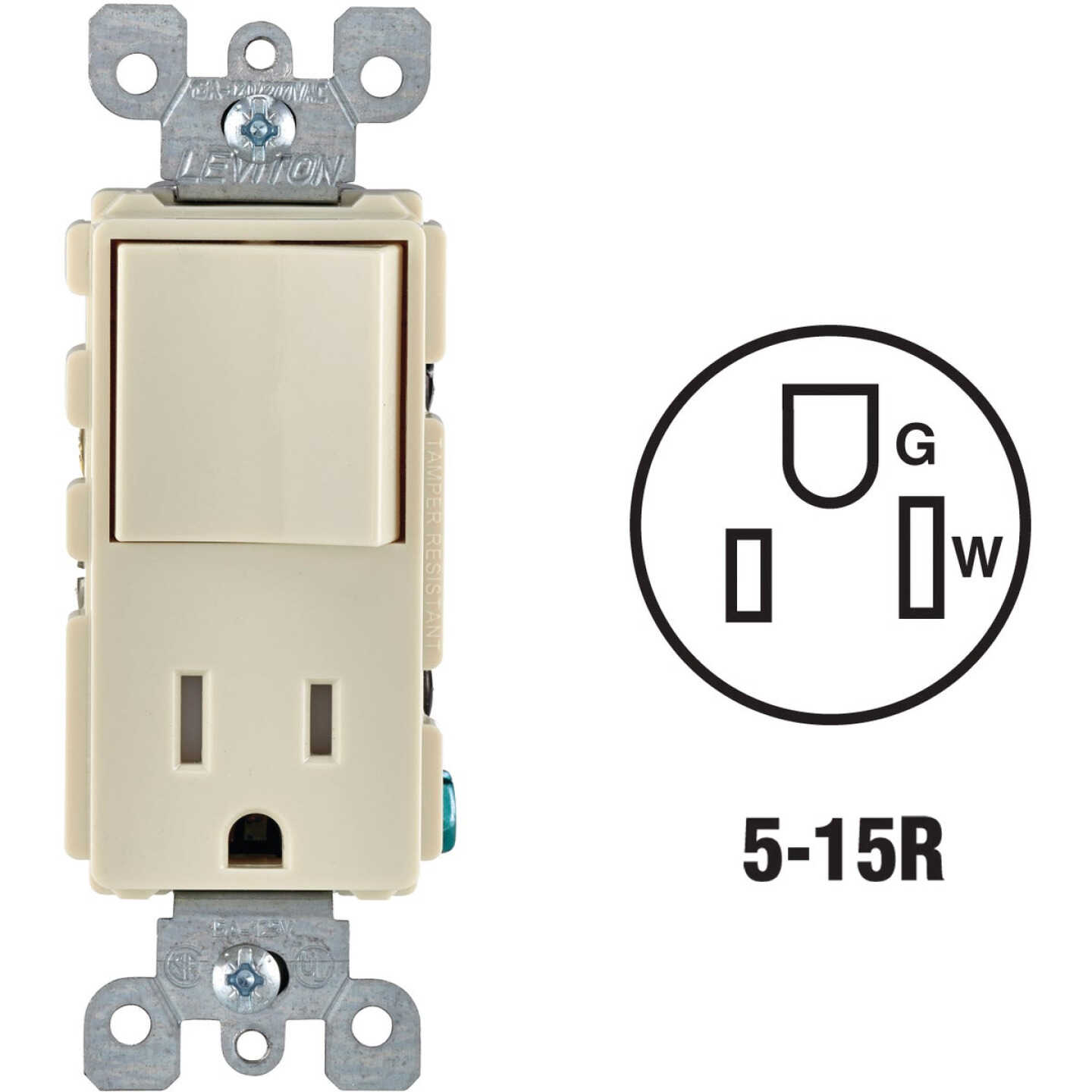 Leviton Decora Almond 15A Switch & Outlet Image 1