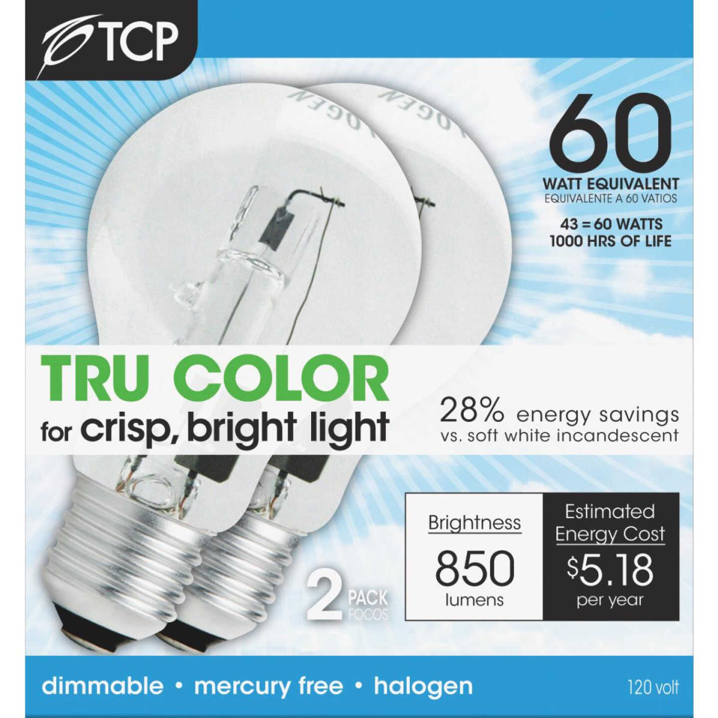 43W HAL 2PK A-BULB CLR Image 1