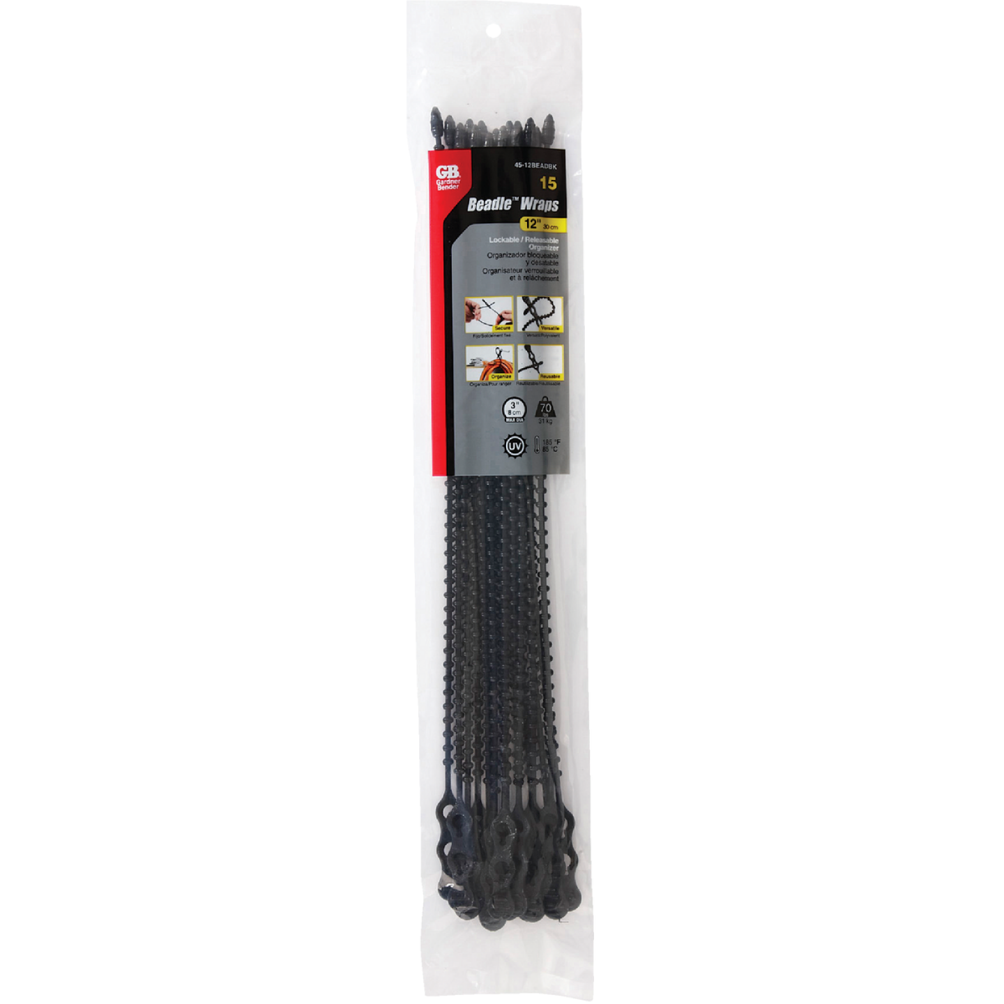 Gardner Bender Beadle Wrap 12 In. x 1/4 In. Black Flexible Plastic Cable Tie (15-Pack) Image 2