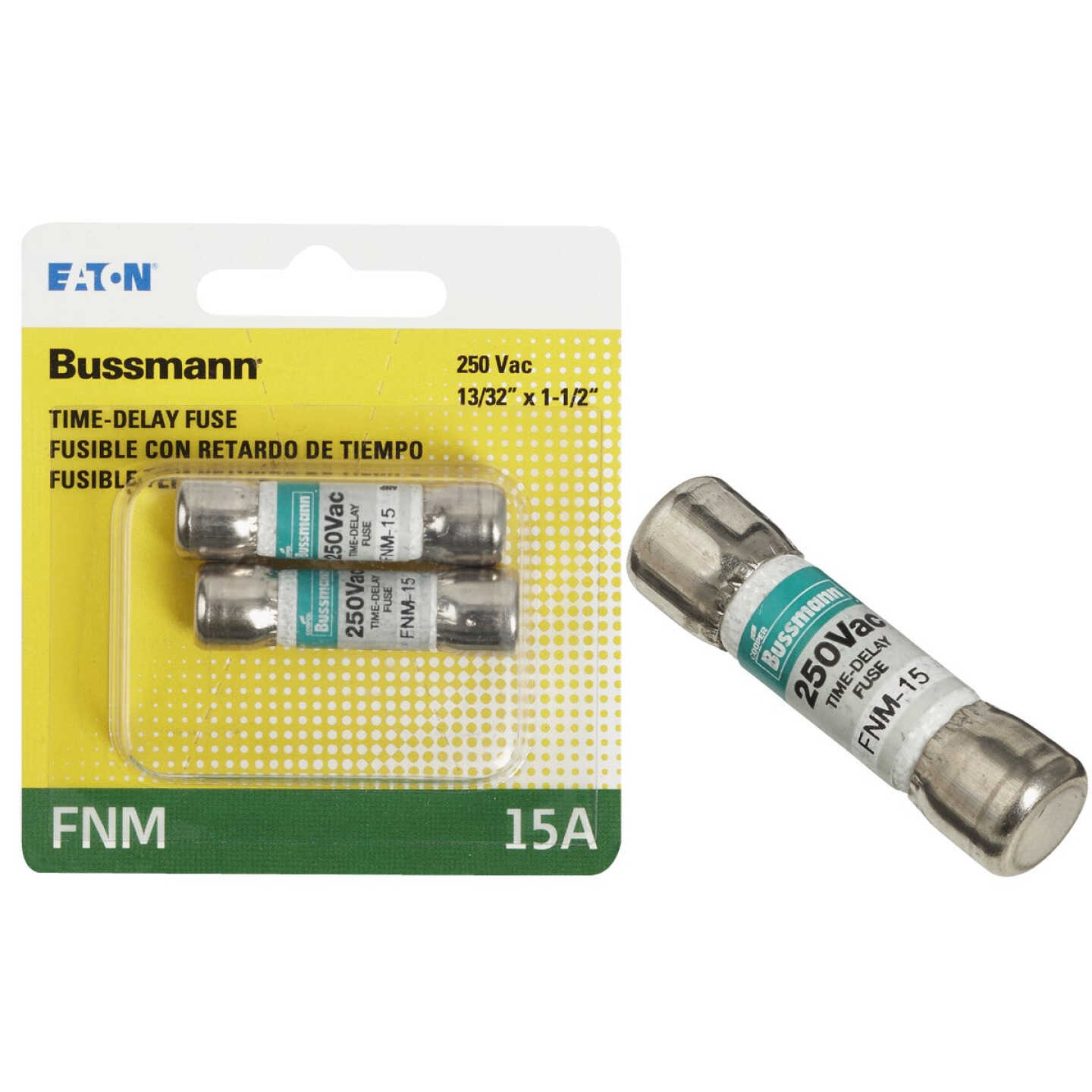 Bussmann 15A Fusetron FNM Cartridge General Purpose Time Delay Cartridge Fuse (2-Pack) Image 1