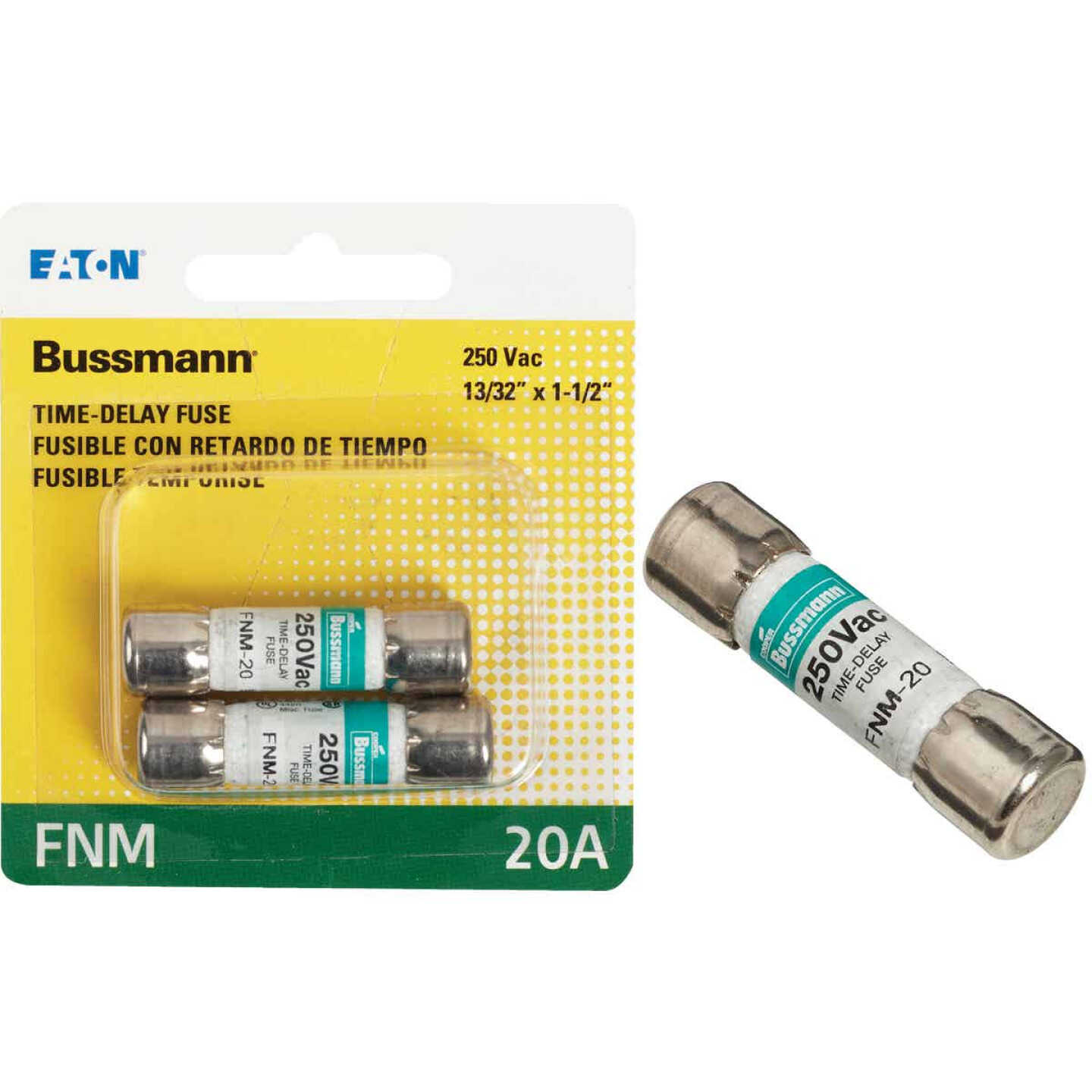 Bussmann 20A Fusetron FNM Cartridge General Purpose Time Delay Cartridge Fuse (2-Pack) Image 1