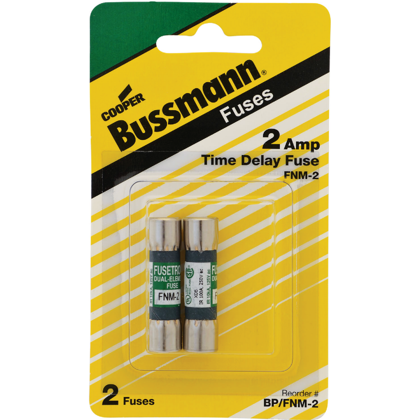 Bussmann 2A Fusetron FNM Cartridge General Purpose Time Delay Cartridge Fuse (2-Pack) Image 1