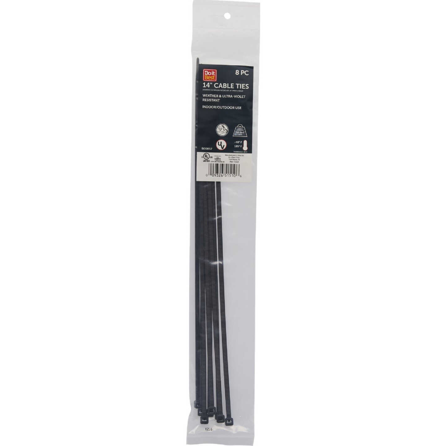 Do it Best 14 In. x 0.189 In. Black Molded Nylon Weather Resistant Cable Tie (8-Pack) Image 1