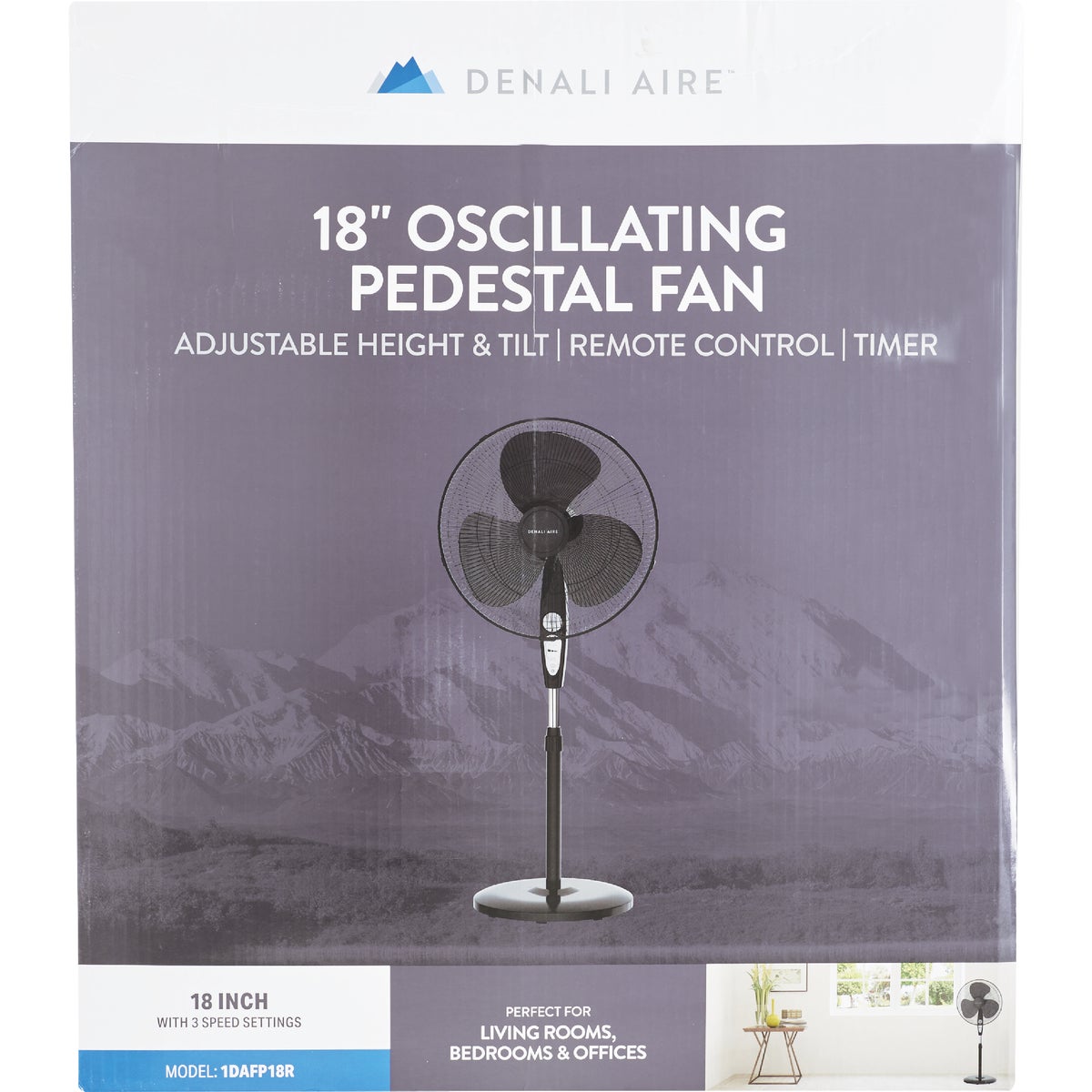 Denali Aire 18 In. 3-Speed Black Oscillating Pedestal Fan with Remote Image 2