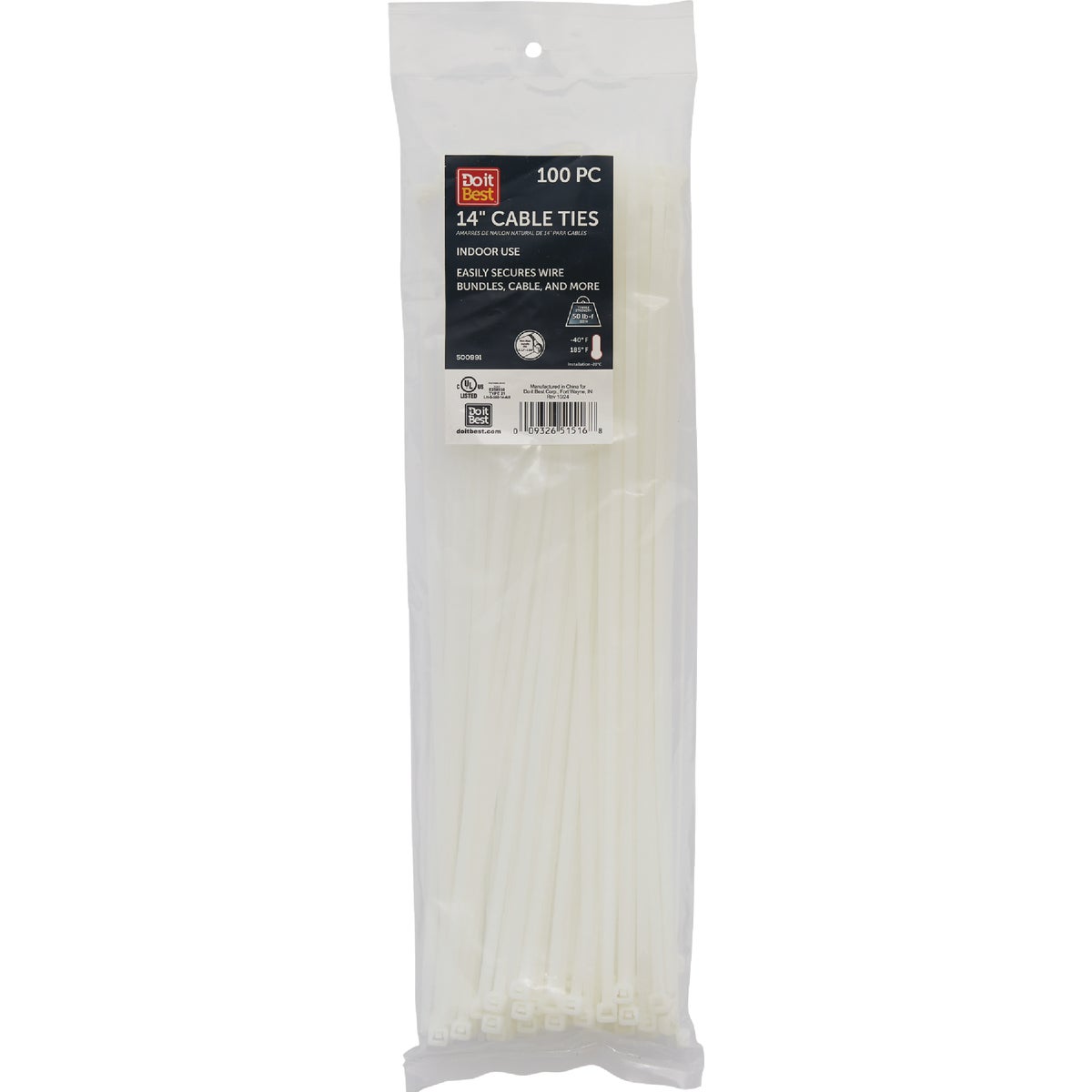 Do it Best 14 In. x 0.189 In. Natural Color Molded Nylon Cable Tie (100-Pack)