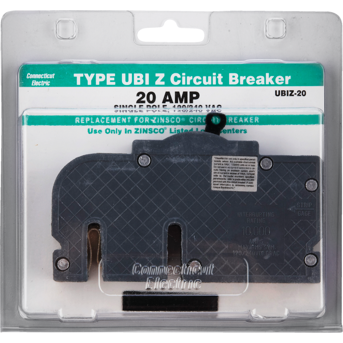 Connecticut Electric 20A Single-Pole Standard Trip Packaged Replacement Circuit Breaker For Zinsco Image 2