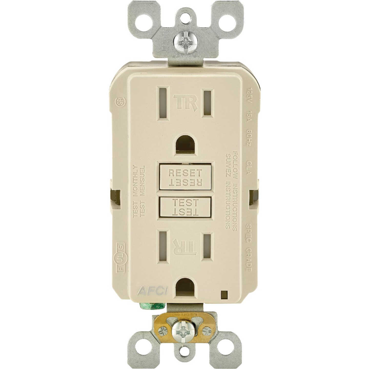 Leviton SmartLockPro 15A Light Almond Arc Fault 5-15R Duplex Outlet Image 1