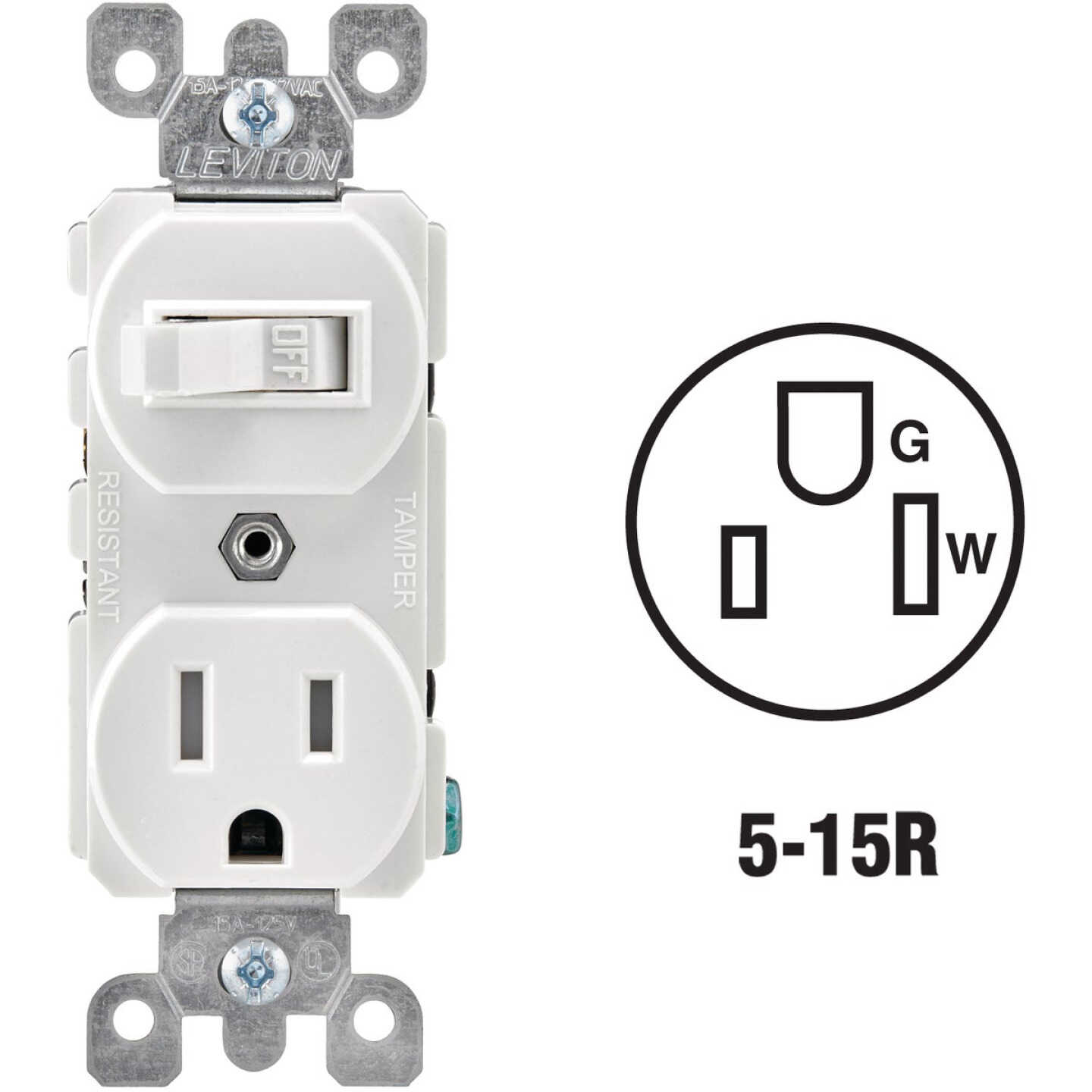 Leviton White 15A Commercial Grade Switch & Outlet Image 1