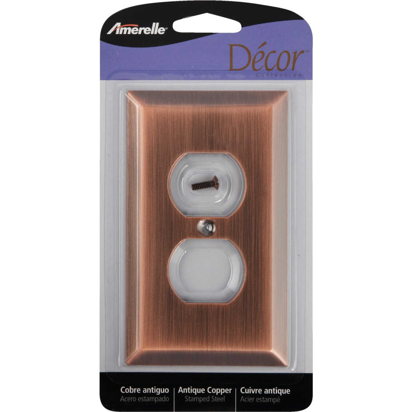 Amerelle 1-Gang Stamped Steel Outlet Wall Plate, Antique Copper Image 1