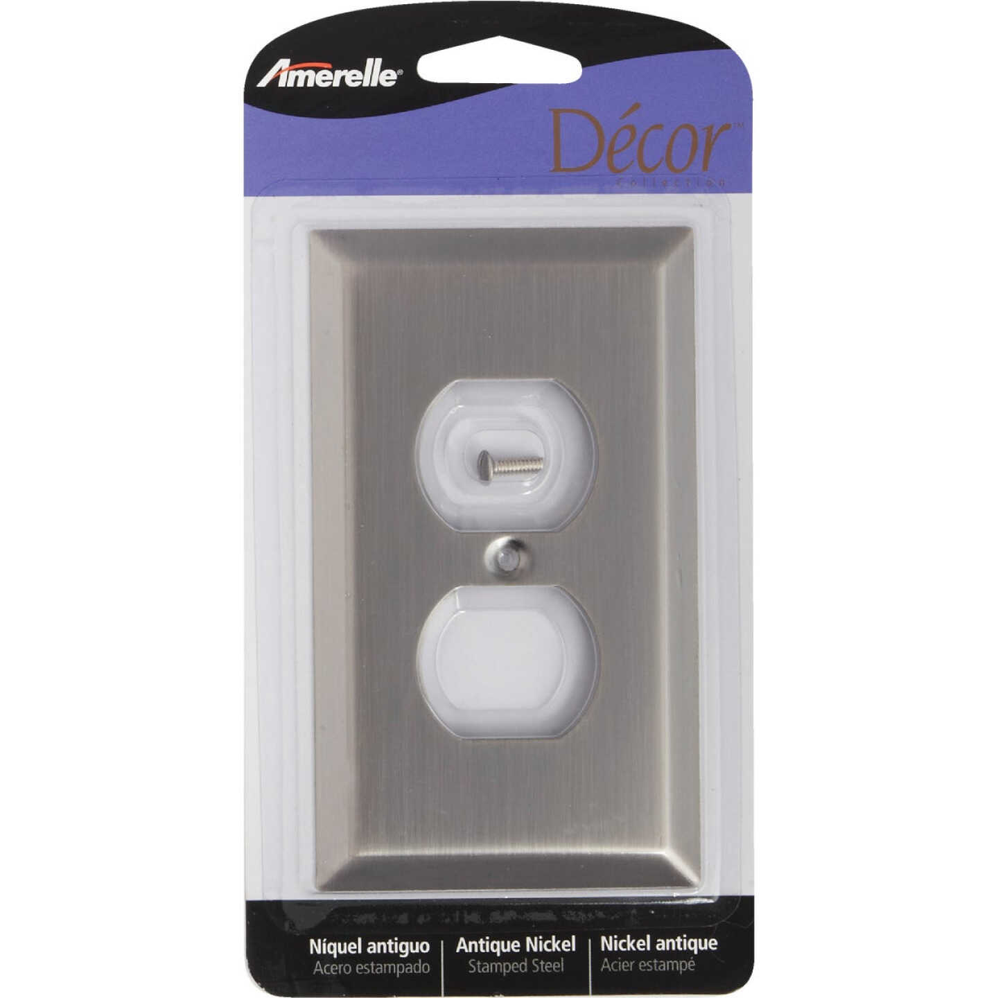 Amerelle 1-Gang Stamped Steel Outlet Wall Plate, Antique Nickel Image 1