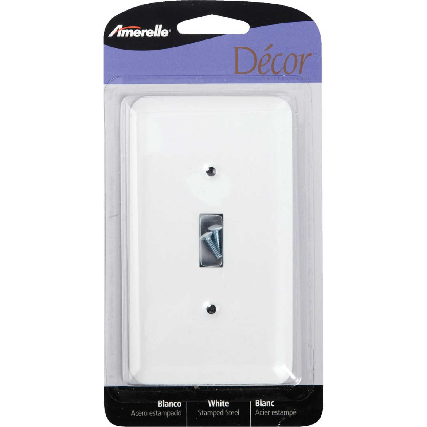 Amerelle 1-Gang Stamped Steel Toggle Switch Wall Plate, White Image 1