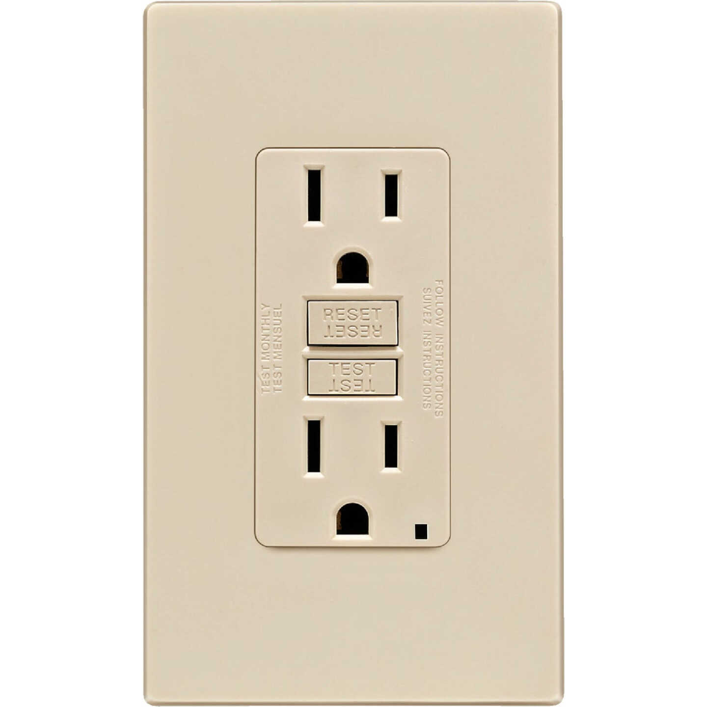 Leviton SmartlockPro Self-Test 15A Light Almond Residential Grade 5-15R GFCI Outlet with Screwless Wall Plate Image 2