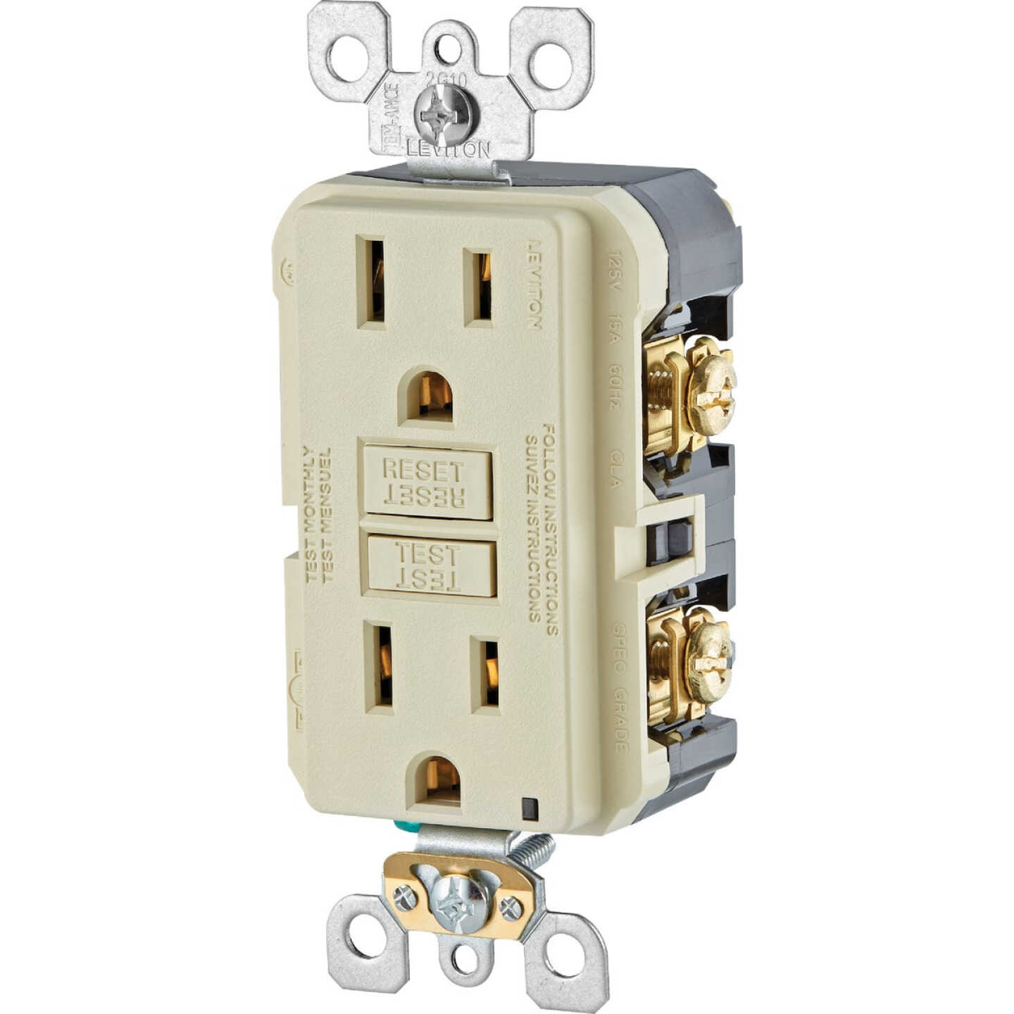 Leviton SmartlockPro Self-Test 15A Ivory Residential Grade 5-15R Slim GFCI Duplex Outlet (3-Pack) Image 8