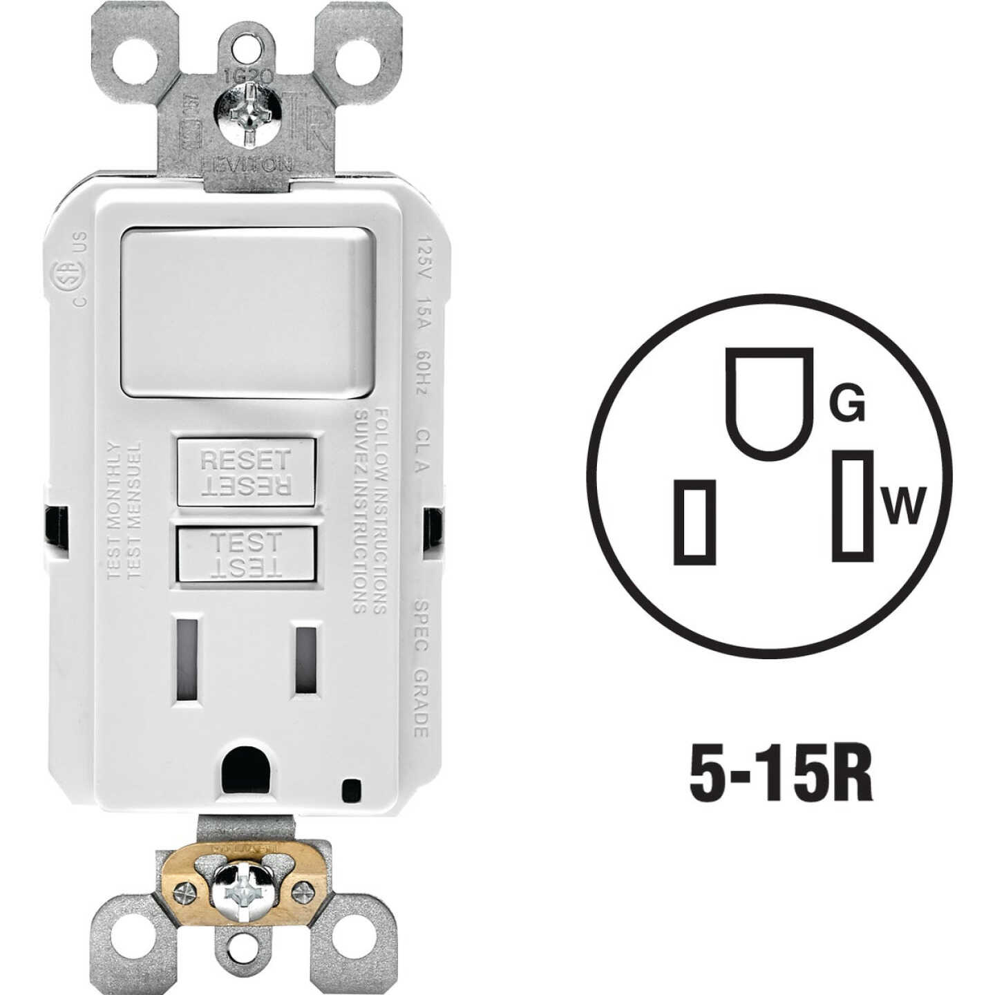 Leviton White 15A Self-Test Tamper Resistant GFCI Switch & Outlet Combination With Wallplate Image 1