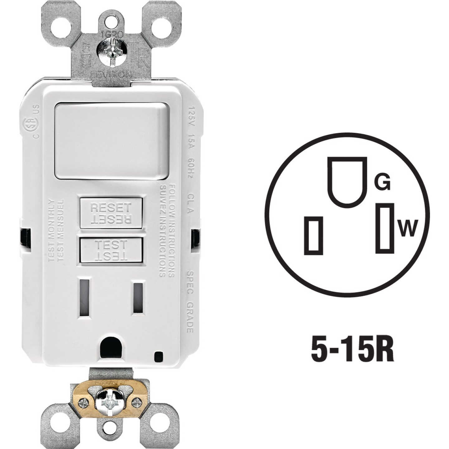 Leviton White 15A Self-Test Tamper Resistant GFCI Switch & Outlet Combination With Wallplate Image 1