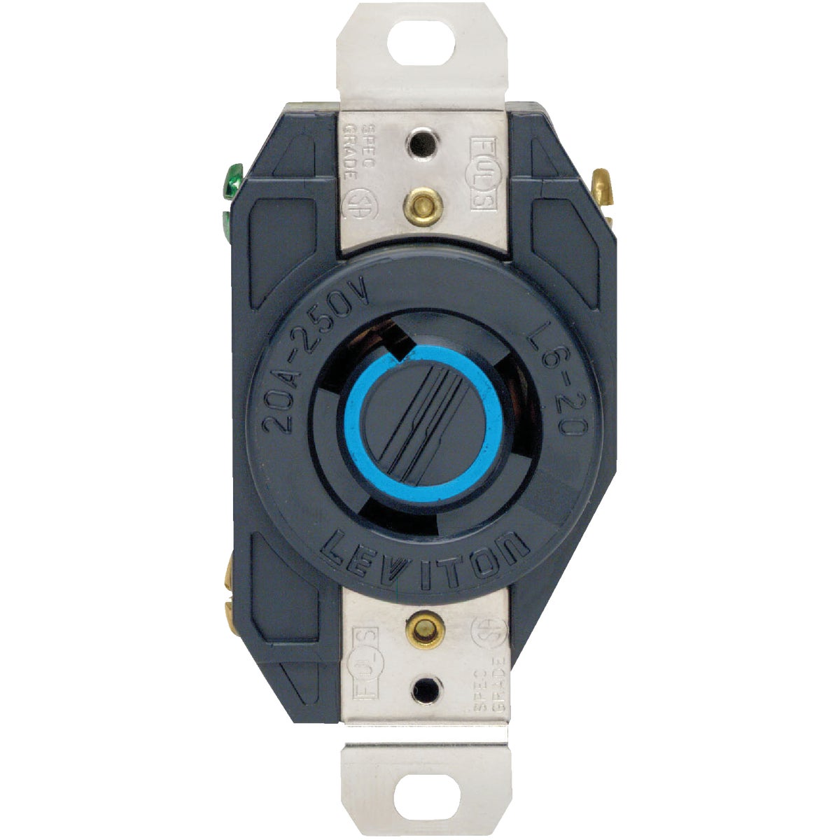 Leviton 20A 250V Black Industrial Grade L6-20R Locking Outlet Receptacle Image 2