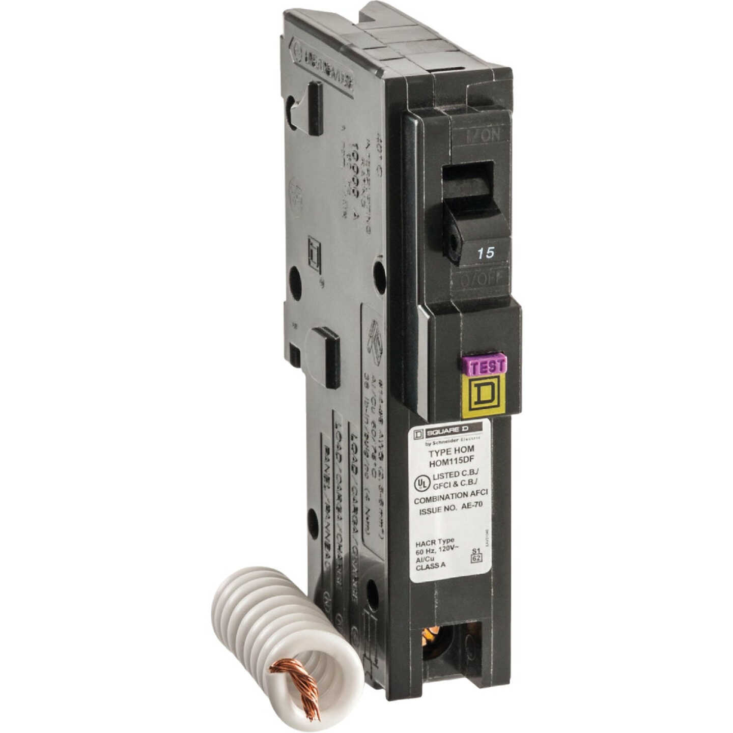 Square D Homeline 15A Single-Pole CAFCI Dual Function Circuit Breaker Image 1