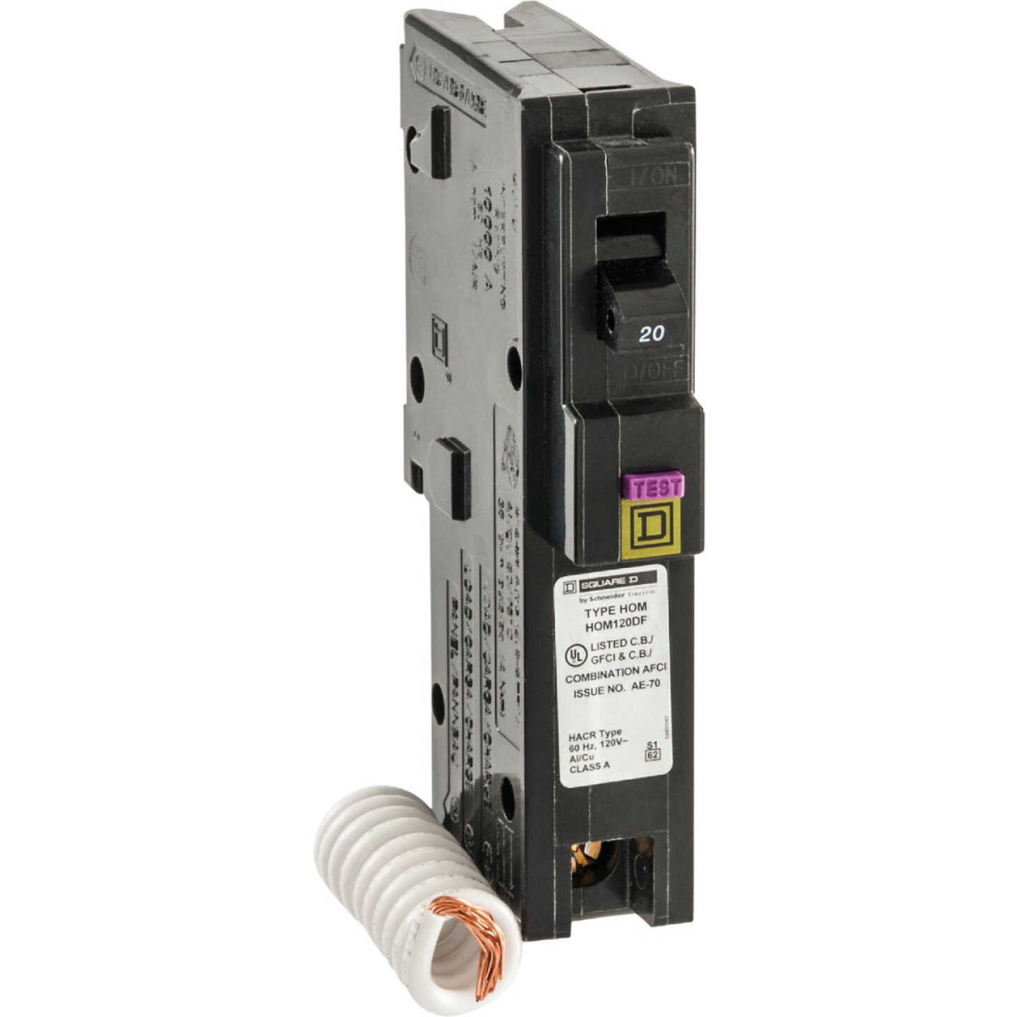 Square D Homeline 20A Single-Pole CAFCI Dual Function Circuit Breaker Image 1