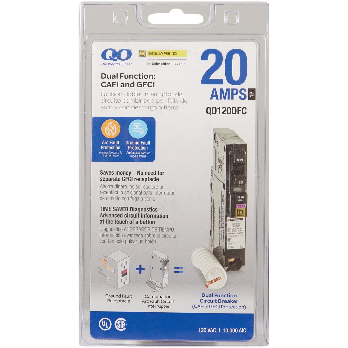 Square D QO 20A Single-Pole CAFCI Dual Function Circuit Breaker Image 3