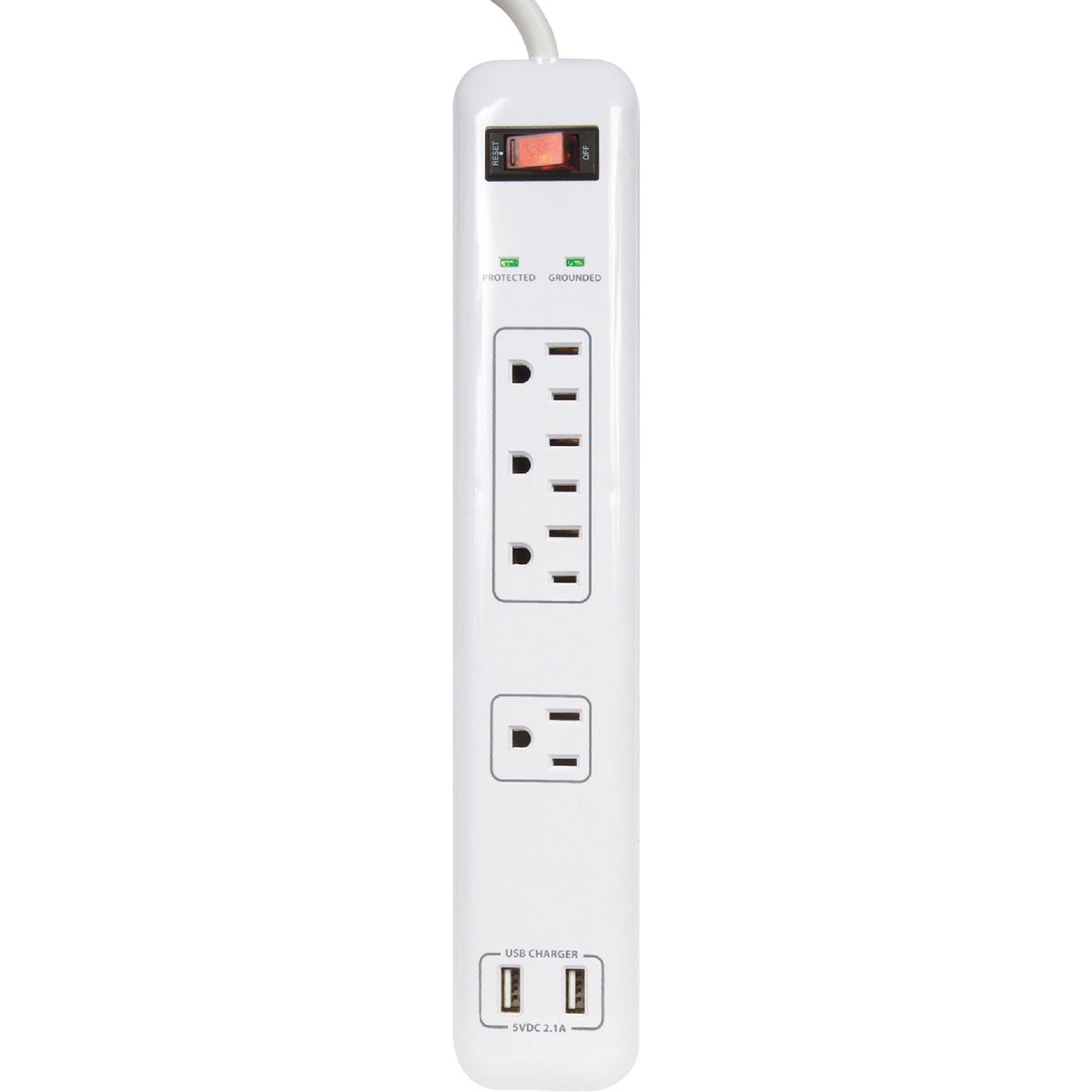 Prime Wire & Cable 4-Outlet 1200J White Surge Protector Strip with USB Charger & Right Angle Plug