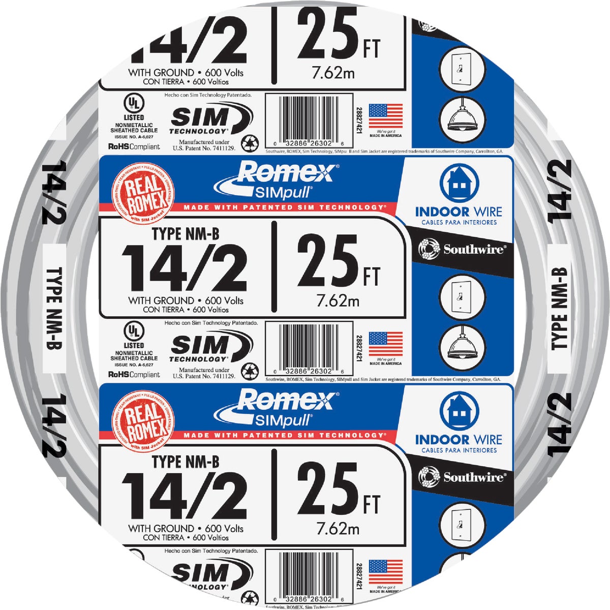 Romex 25 Ft. 14/2 Solid White NMW/G Electrical Wire Image 1