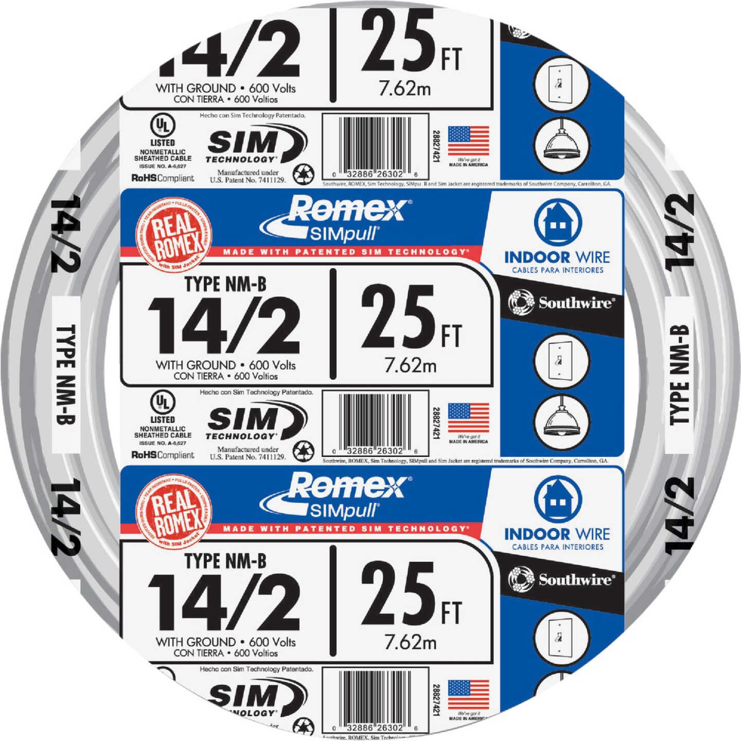 Romex 25 Ft. 14/2 Solid White NMW/G Electrical Wire Image 1