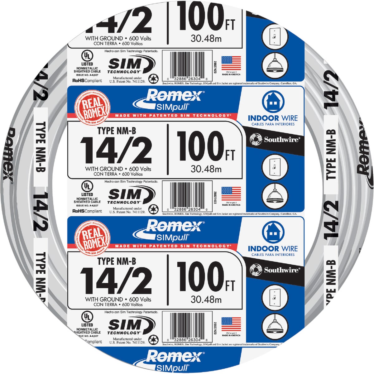 Romex 100 Ft. 14/2 Solid White NMW/G Electrical Wire Image 1