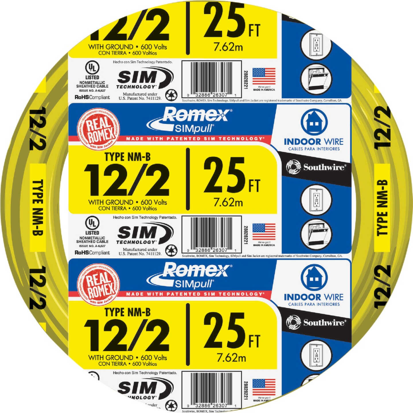Romex 25 Ft. 12/2 Solid Yellow NMW/G Electrical Wire Image 1