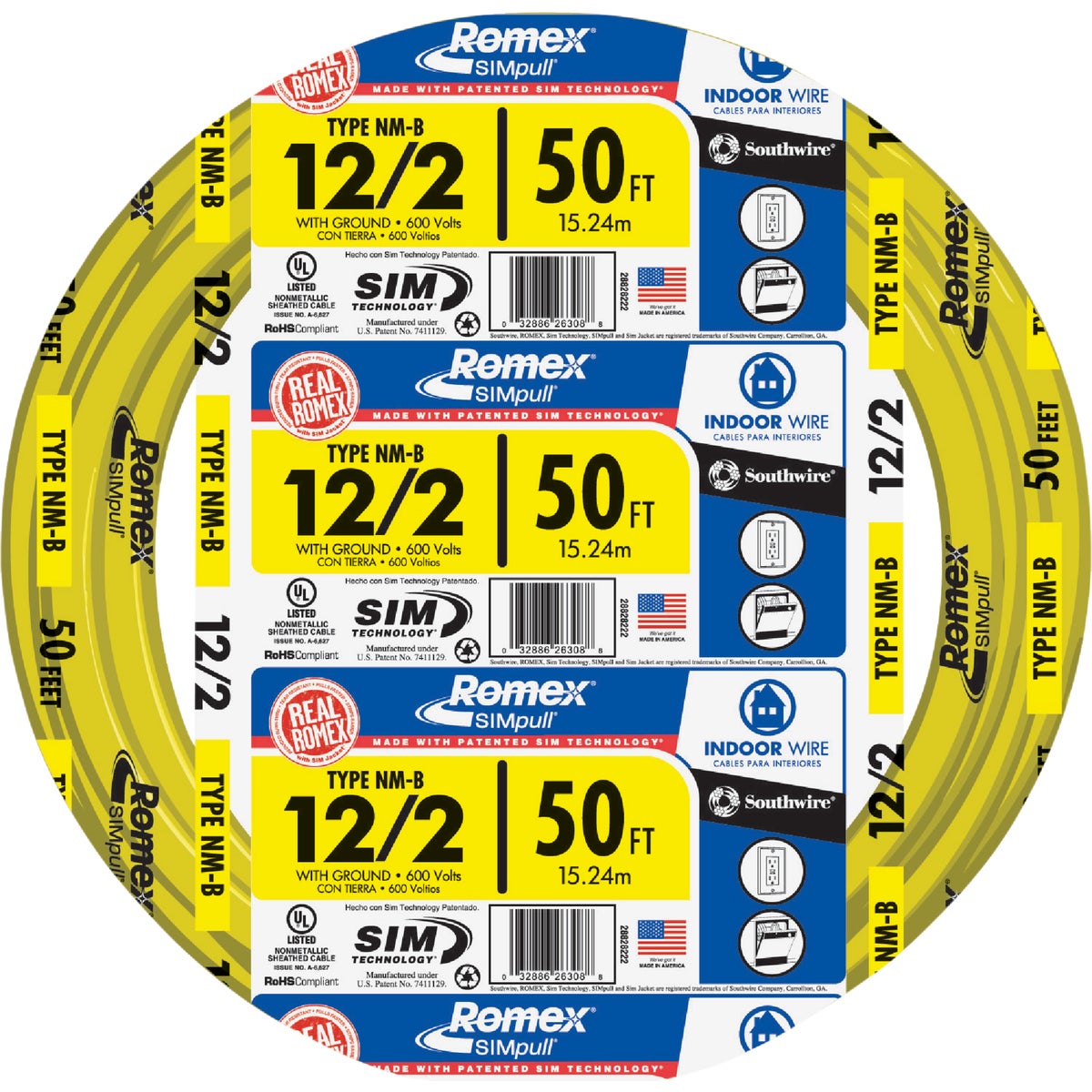 Romex 50 Ft. 12/2 Solid Yellow NMW/G Electrical Wire