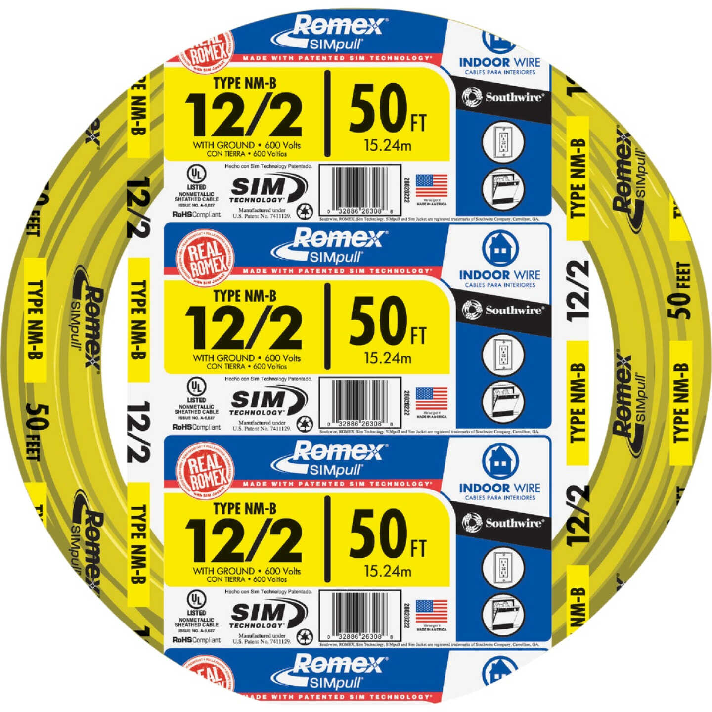 Romex 50 Ft. 12/2 Solid Yellow NMW/G Electrical Wire Image 1